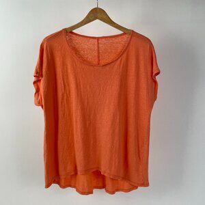 Eileen Fisher Linen Scoop Neck Short Sleeve Tee, Orange, Size Medium (generous)